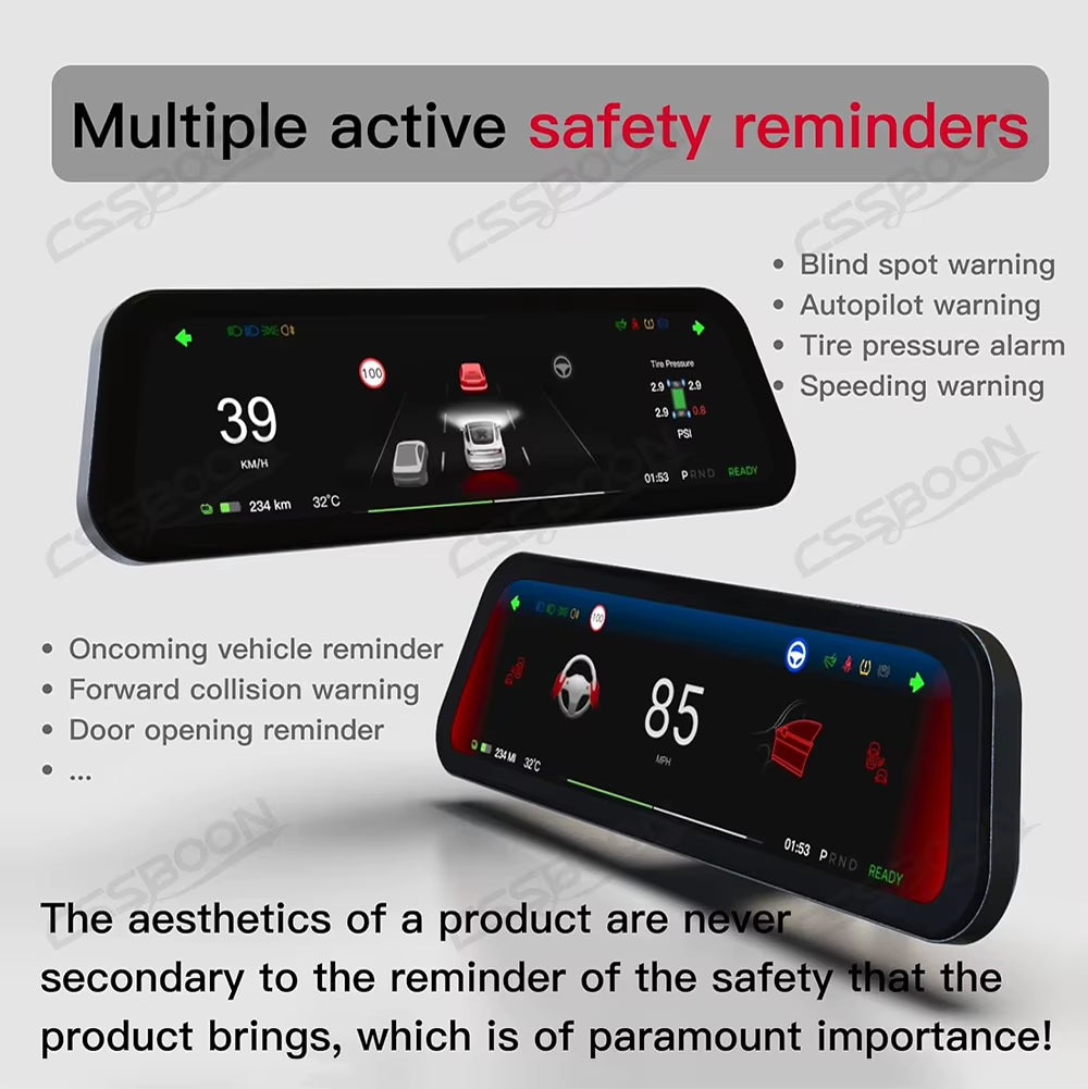 Dashboard Heads up Display 9.6 Inch Support Carplay Android Auto Screen Display LHD RHD for Tesla Model 3 Y 2016-2026